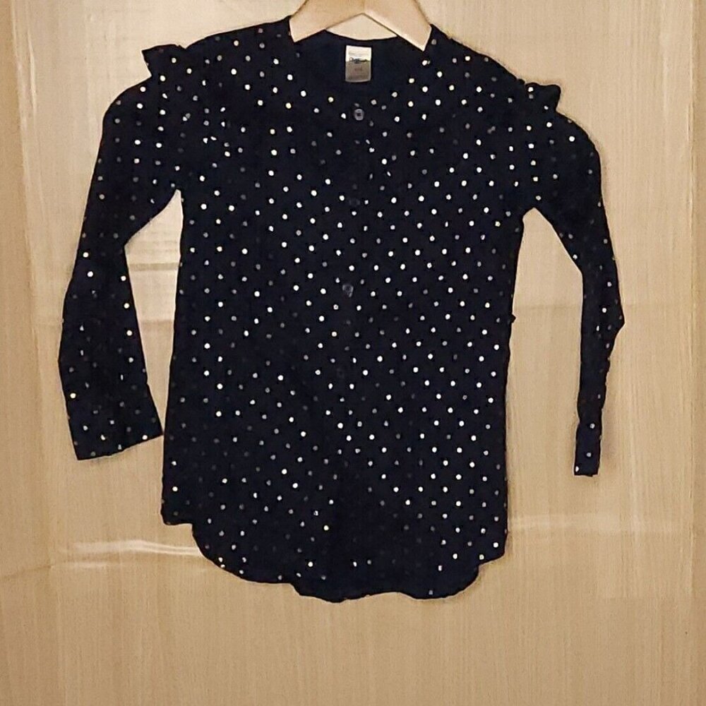 Osh Kosh Girls Navy Blue Metallic Gold Polka-dot Tunic 4-5